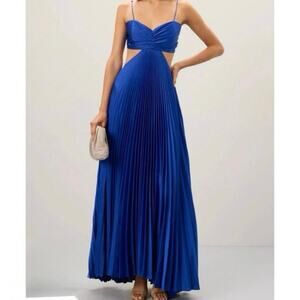 Delfi Collective Blue Satin Pleated Maxi Dress Slip Size Large